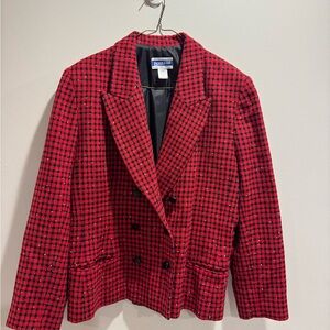 Pendleton Red & Black Houndstooth Wool Blazer Jacket size 16 wool